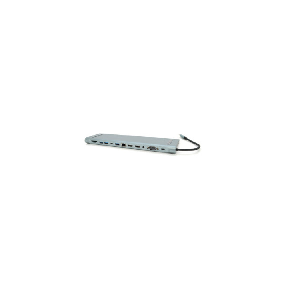Концентратор Voltronic USB-C 12-in-1 USB-C + 2xUSB 2.0 + USB 3.0 + 2xHDMI + VGA + SD/TF + RJ45 + 3.5mm + PD 0.1m silver (YT-HTC12in1)