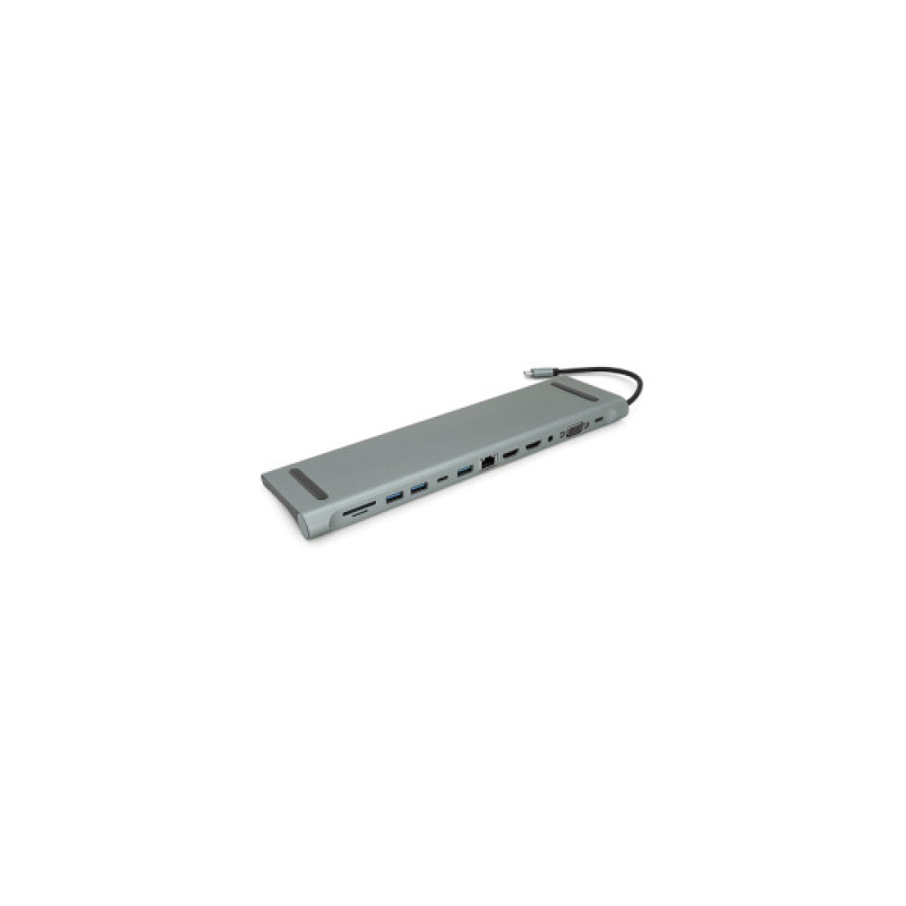 Концентратор Voltronic USB-C 12-in-1 USB-C + 2xUSB 2.0 + USB 3.0 + 2xHDMI + VGA + SD/TF + RJ45 + 3.5mm + PD 0.1m silver (YT-HTC12in1)