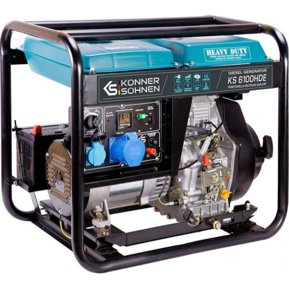 Генератор дизельний Konner&Sohnen KS 6100HDE (EURO V), 230В, 5.5/5.0кВт, електростартер, передстартовий підігрів, 107кг