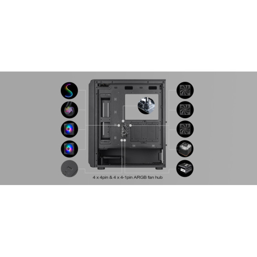 Корпус SilverStone Fara FA511Z-BG без БЖ, 2xUSB3.0, 3x120мм, ARGB VGA 360мм, LCS ready, TG Side Panel, ATX, чорний