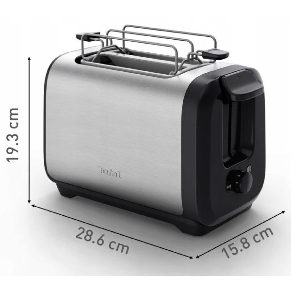 Тостер Tefal Subito 1100Вт, розморожування, щипці, нерж. сталь, чорний