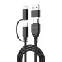 Дата кабель USB-C + USB-A to Lightning + Micro 5P + USB-C 1.0m 2.4-3A black Grand-X (PX-41B)