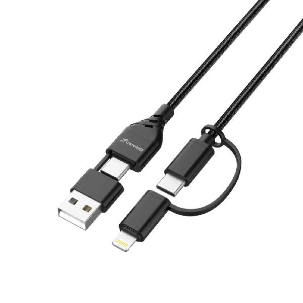Дата кабель USB-C + USB-A to Lightning + Micro 5P + USB-C 1.0m 2.4-3A black Grand-X (PX-41B)