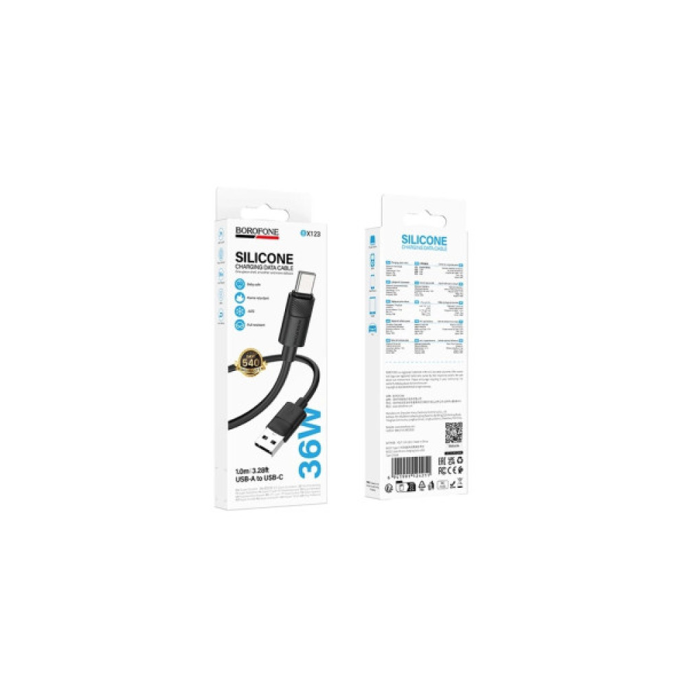 Дата кабель USB 2.0 AM to USB-C 1.0m silicone BX123 Leya black BOROFONE (6941991124211)