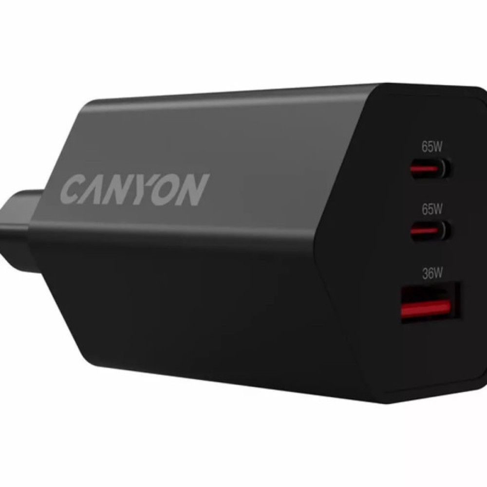 Зарядний пристрій Canyon HEXAGON 65 GaN 65W 2xPD 1xQC EU Black (CND-CHAHEX65B)