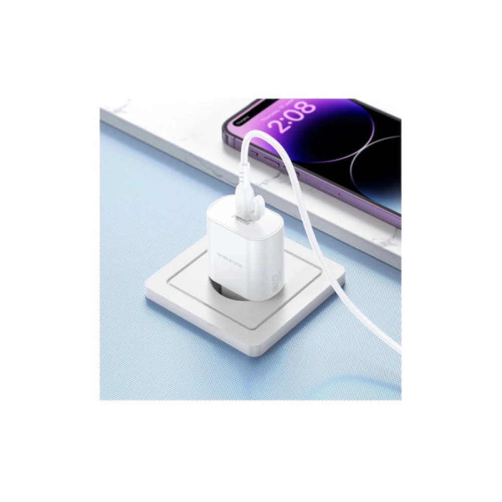 Зарядний пристрій BOROFONE BA82A Platinum USB-C PD25W + cable USB-C to Lightning White (6941991112263)