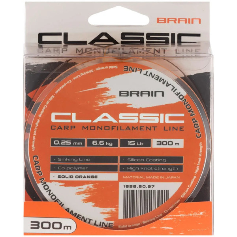 Волосінь Brain Classic Carp Line (solid orange) 300m 0.25mm 15lb 6.6kg (1858.80.97)