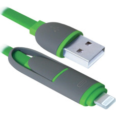 Дата кабель USB 2.0 AM to Lightning + Micro 5P 1.0m green Defender (87489)