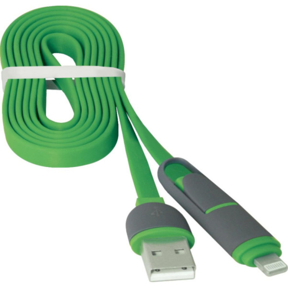 Дата кабель USB 2.0 AM to Lightning + Micro 5P 1.0m green Defender (87489)