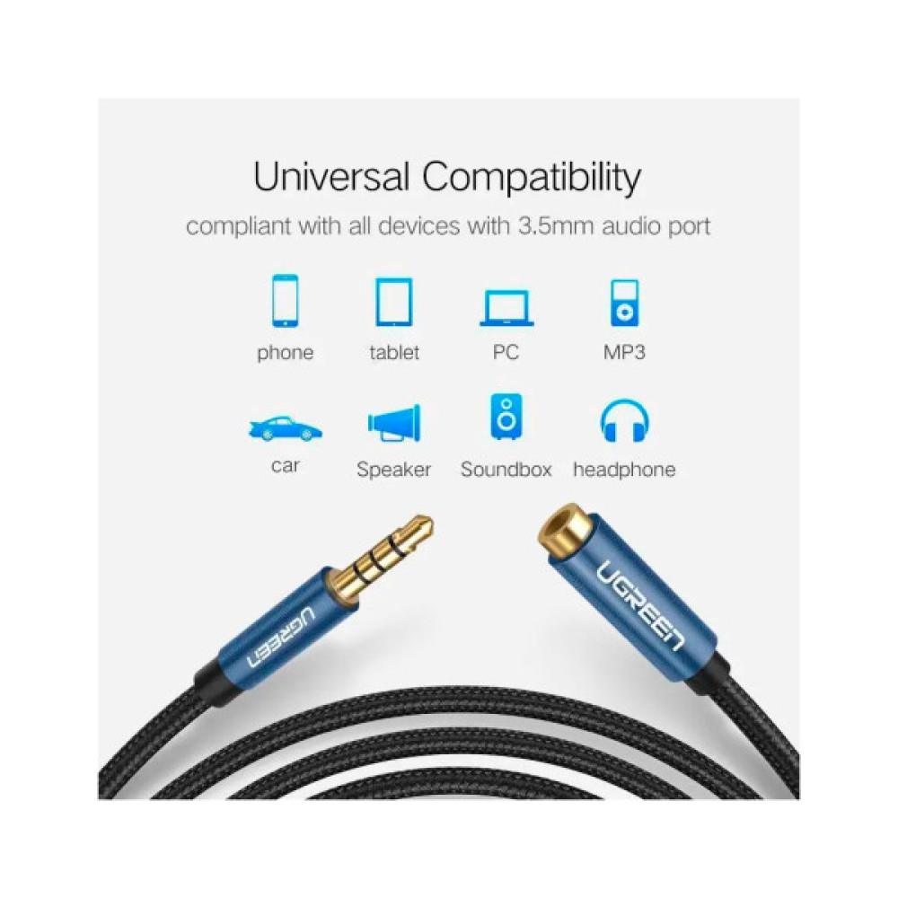 Кабель мультимедійний 3.5mm M to 3.5mm F 1.5m AV118 blue Ugreen (40674)