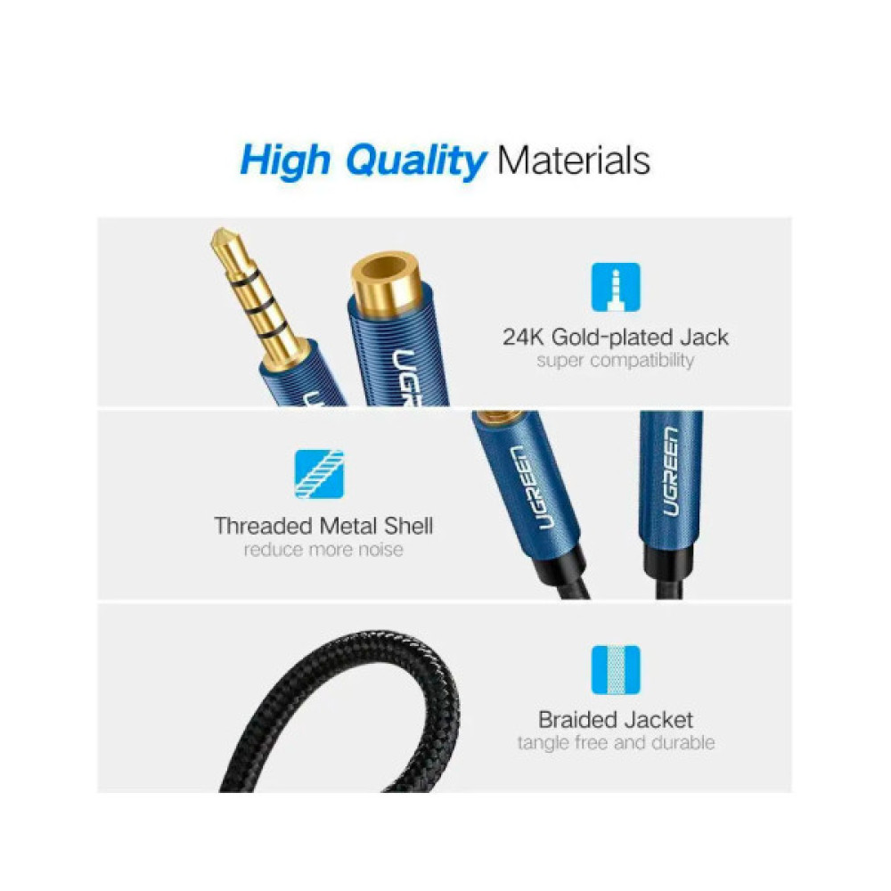 Кабель мультимедійний 3.5mm M to 3.5mm F 1.5m AV118 blue Ugreen (40674)