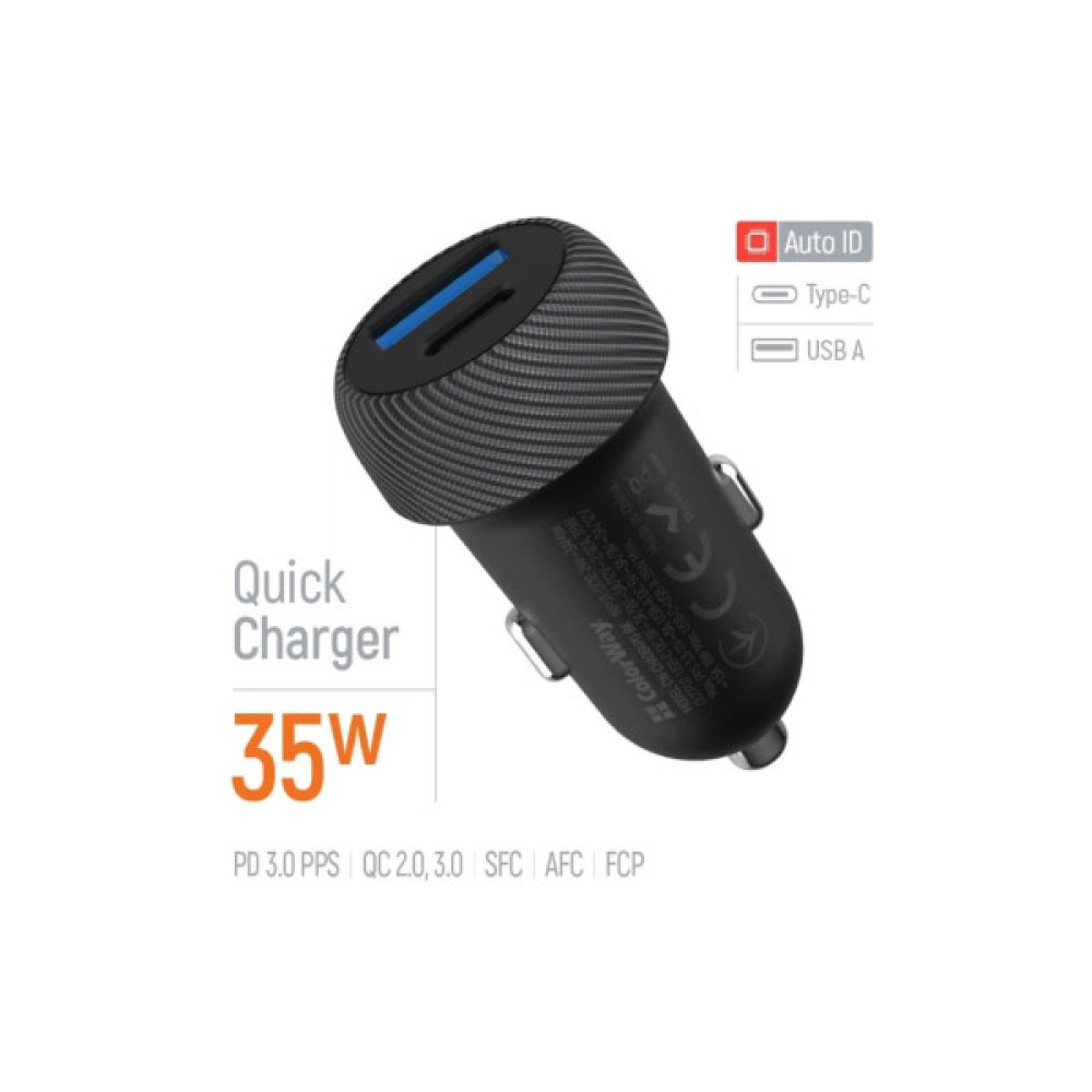 Зарядний пристрій ColorWay USB-C PD35W + USB QC3.0 car adapter (CW-CHA064PD-BK)