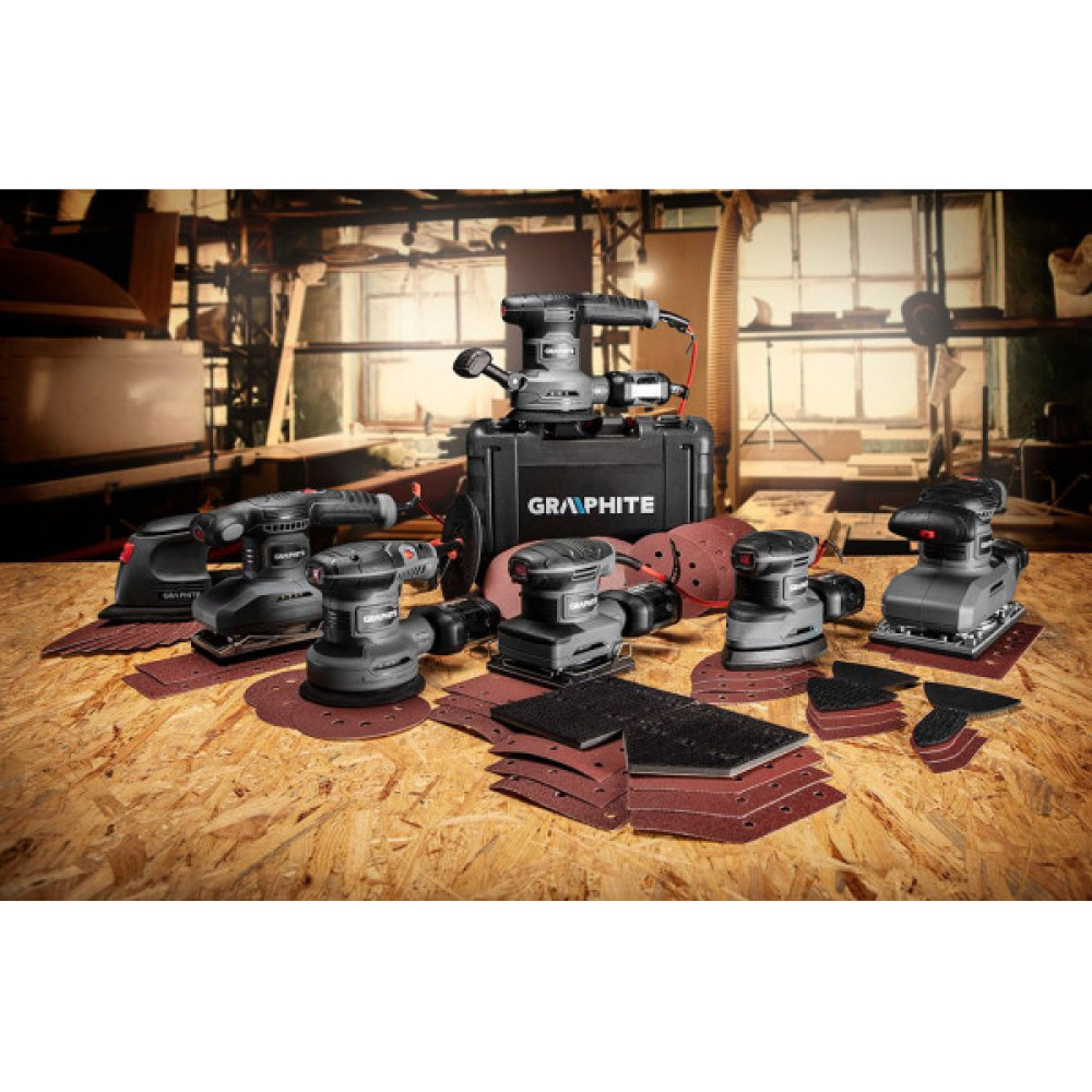 Шліфмашина ексцентрикова GRAPHITE 300Вт 125мм 7000-13000об/хв орбіта 1мм 1.21кг