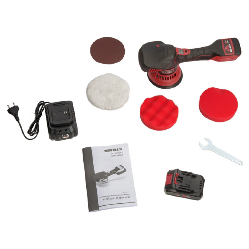 Шліфувальна машина Vitals Master, PS 1812c BL Kit, 18V, 2Ah, 125мм, 0–5500об/хв, ЗП, 1.59кг (243620)