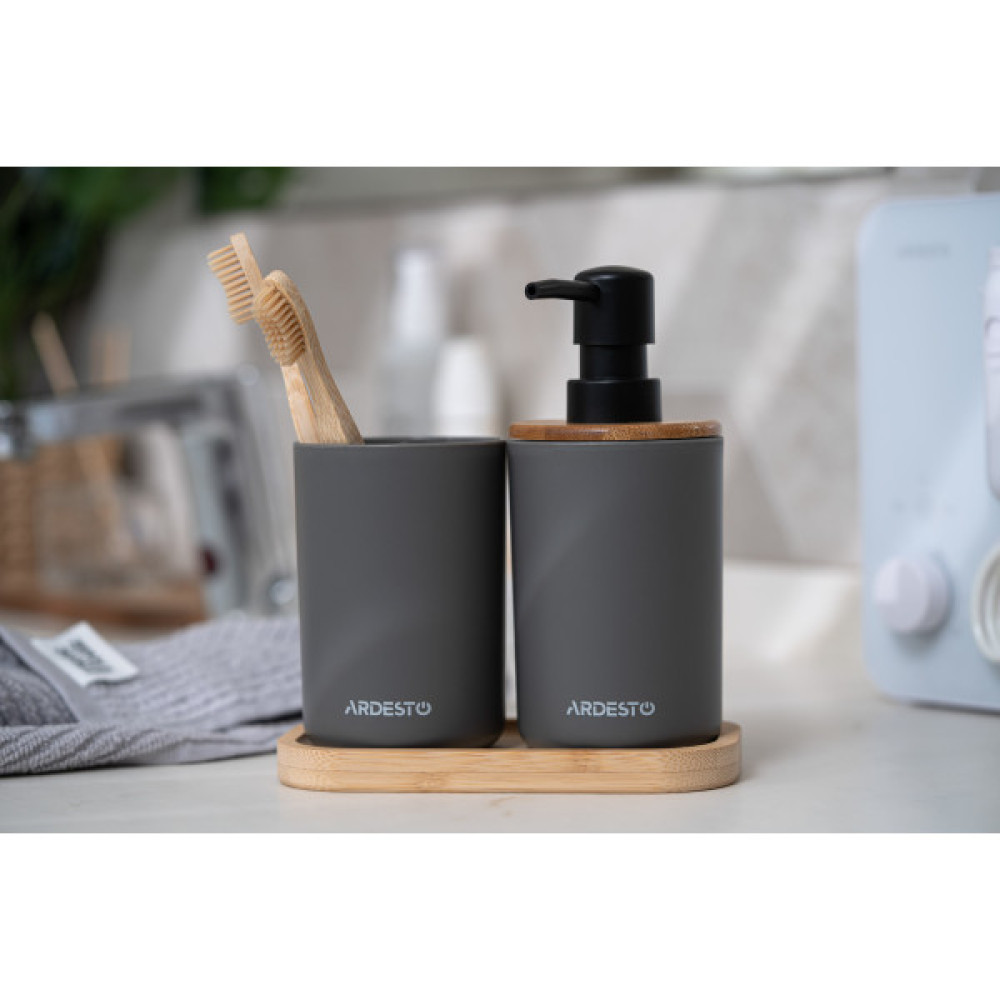Набір для ванної кімнати ARDESTO Minimalism 360мл, 3 предмети, поліпропілен, бамбук, сірий темний