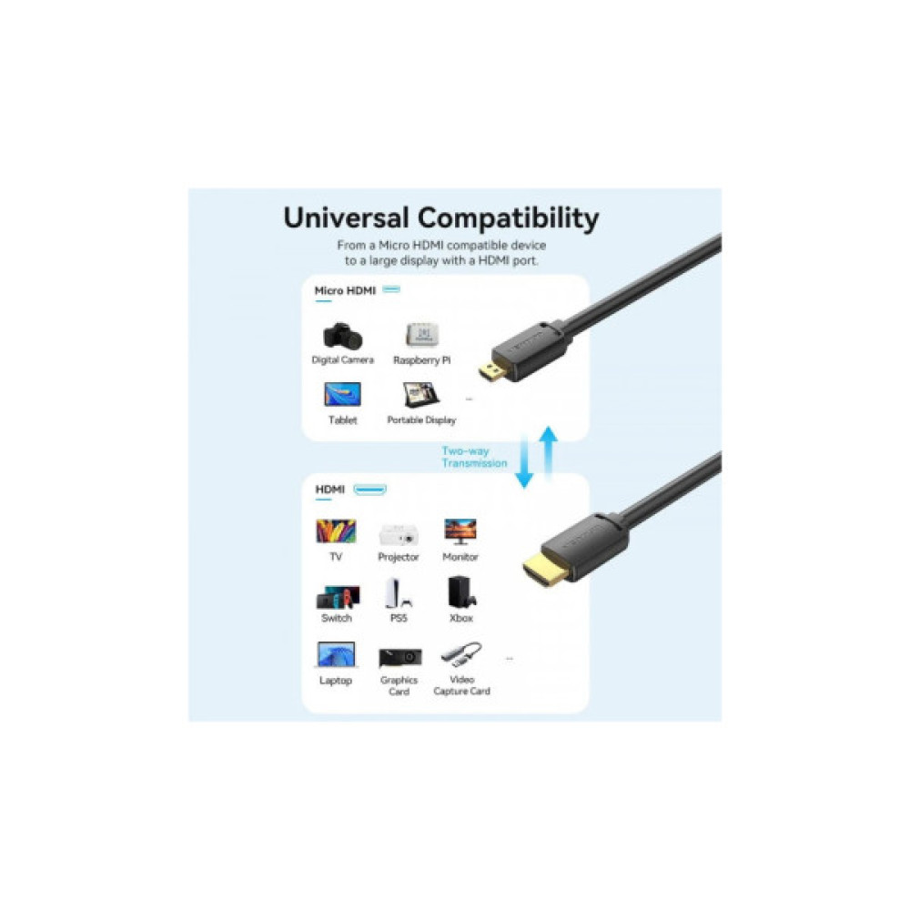 Кабель мультимедійний HDMI M to HDMI micro M 2.0m V2.0 4K60Hz 18Gbps black Vention (AGIBH)
