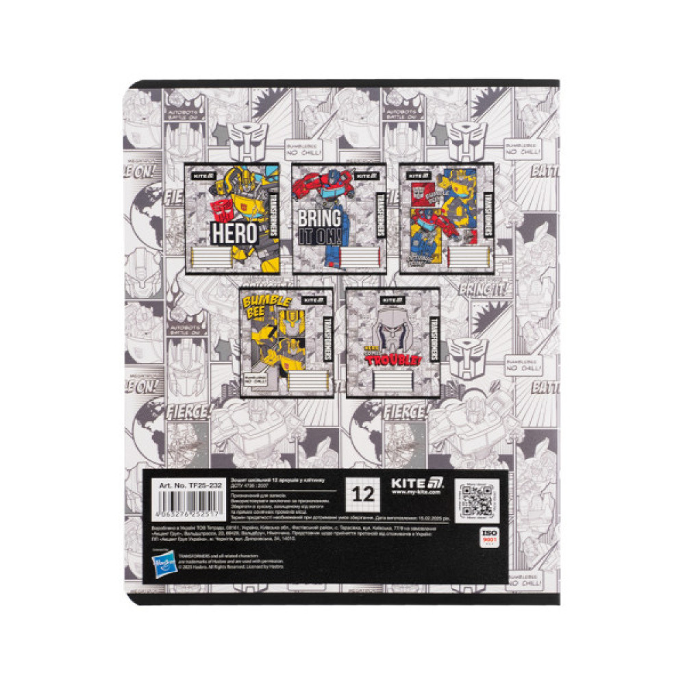 Зошит Kite Transformers, 12 аркушів, клітинка (TF25-232)