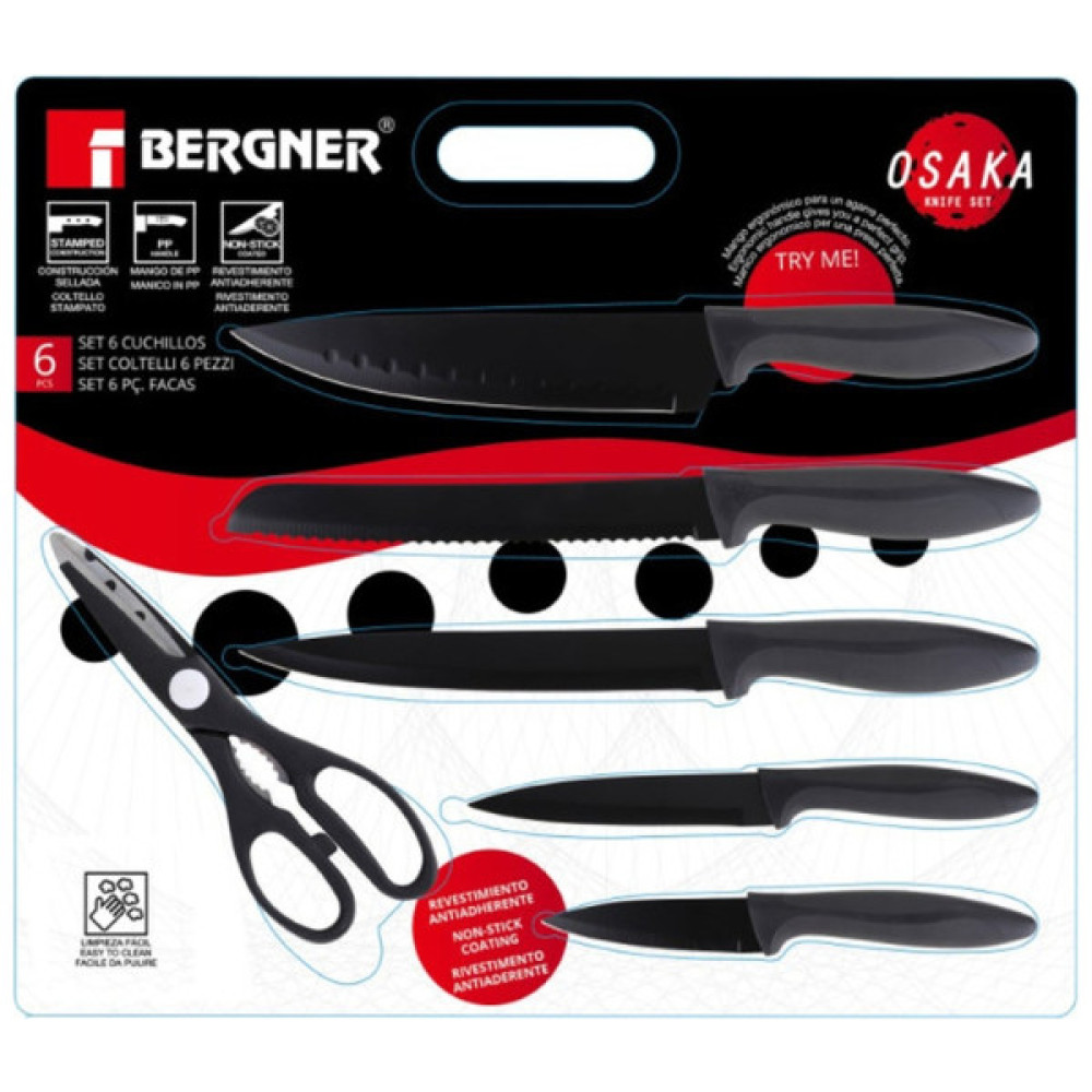 Набір ножів Bergner Osaka, з ножицями, 6 предметів (BG-9075-BK) Набір ножів Bergner Osaka, з ножицями, 6 предметів (BG-9075-BK)