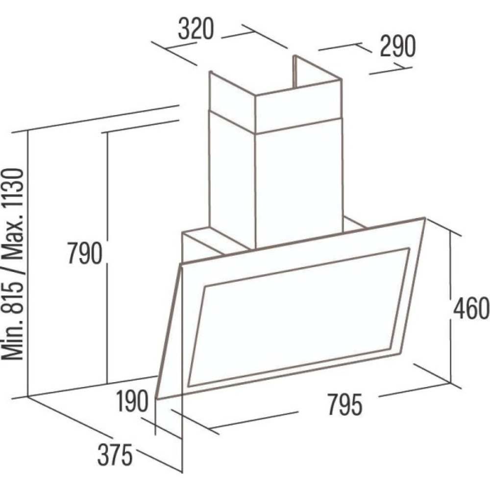 Витяжка Cata похила, 80см, 1350м.куб/год, Thalassa Pro 800 gbk, чорний
