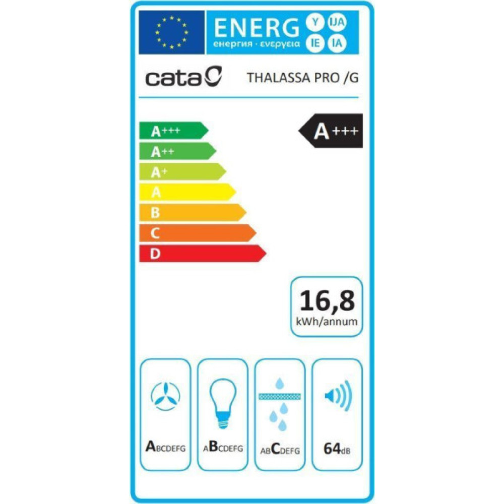 Витяжка Cata похила, 80см, 1350м.куб/год, Thalassa Pro 800 gbk, чорний