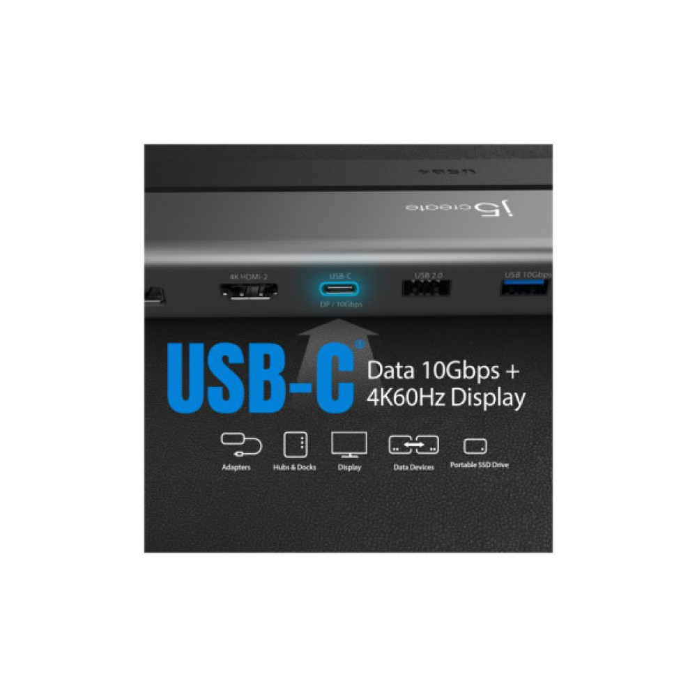 Порт-реплікатор J5create Dock-Station USB-C 12-in-1 (HDMI/DP/PD/USB-A/USB-C/LAN/картридер/audio) (JCD554-N)