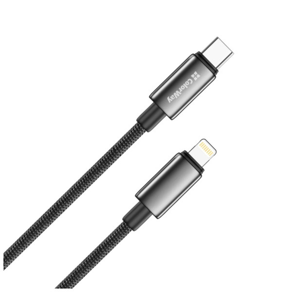 Дата кабель USB-C to Lightning 1.0m PD30W zinc alloy braided black ColorWay (CW-CBPDCL098-BK)