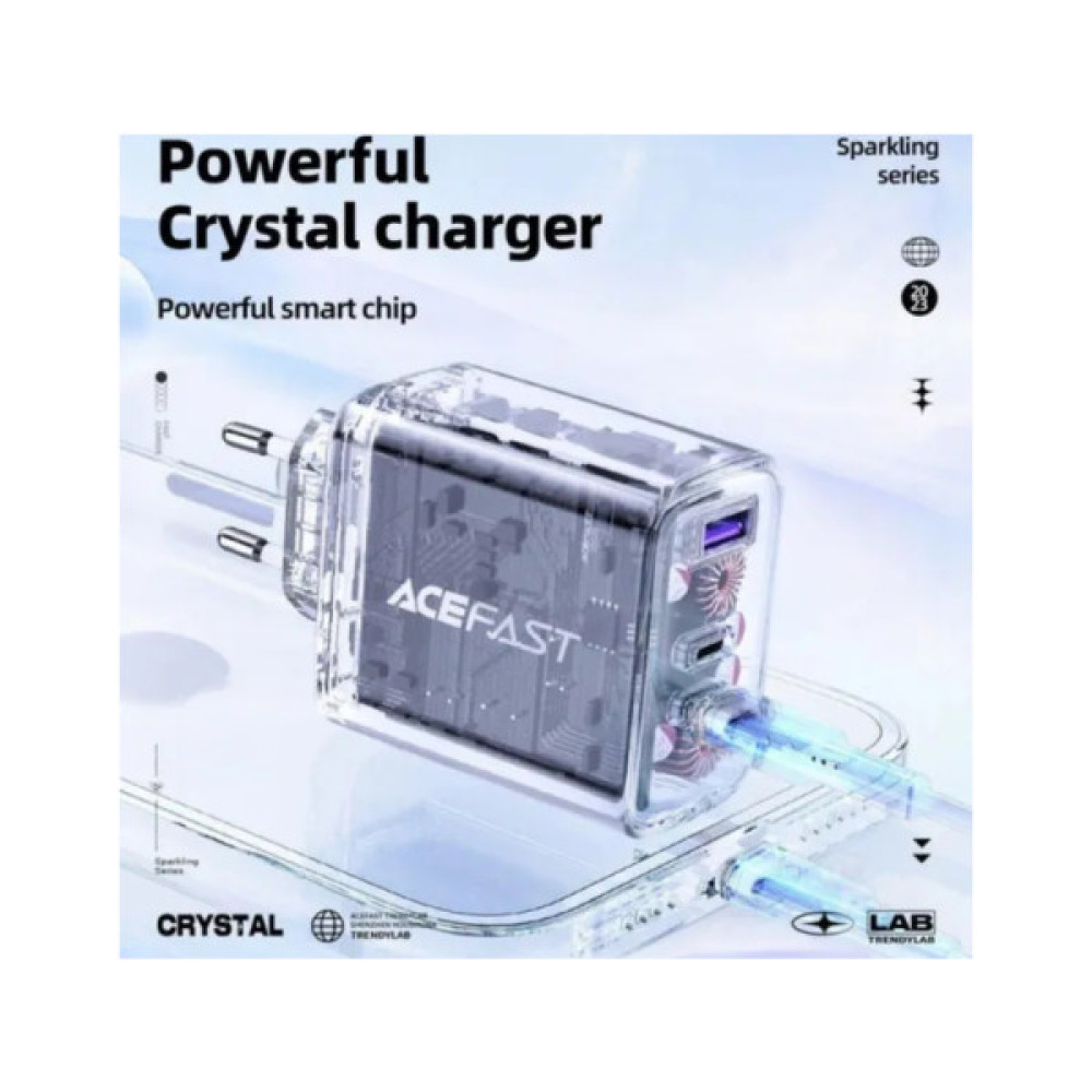 Зарядний пристрій Acefast 3xUSB 65W (2xUSB-C+USB-A) Gan A45 Fast Charger Mica gray (6974316282105)