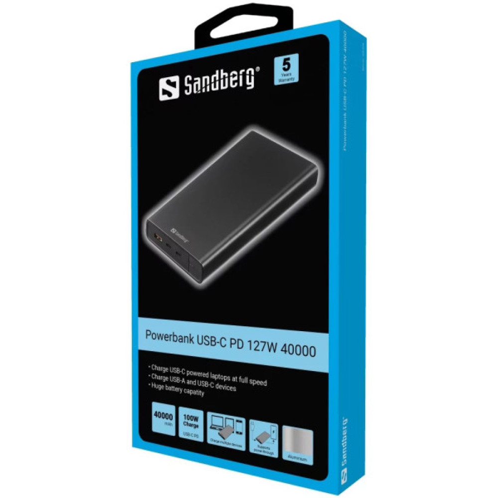 Батарея універсальна Sandberg 40000mAh, PD/100W+27W, QC/3.0, power-through (420-63)