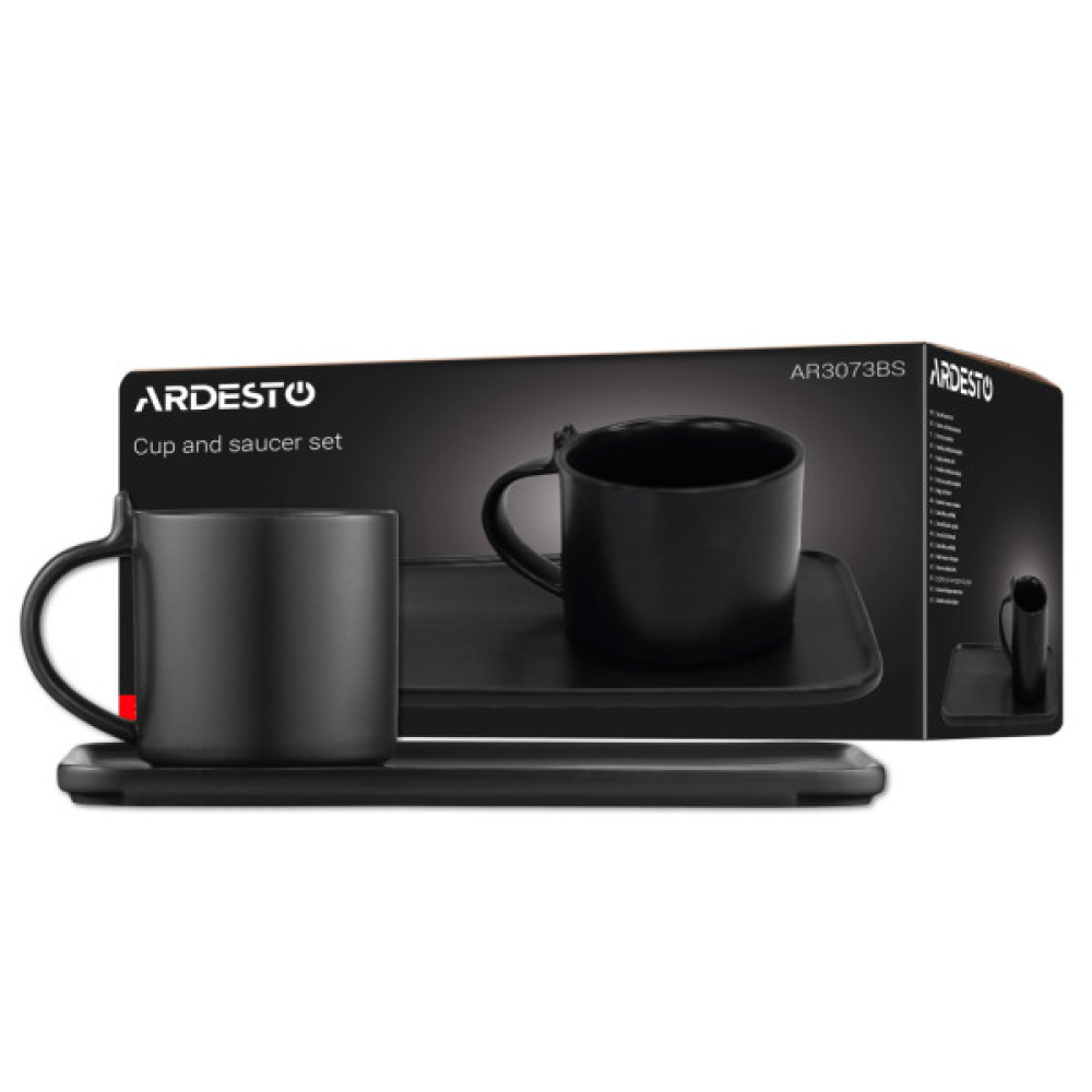 Комплект посуду Ardesto чашка з блюдцем, 250мл, порцеляна, чорний (AR3073BS)