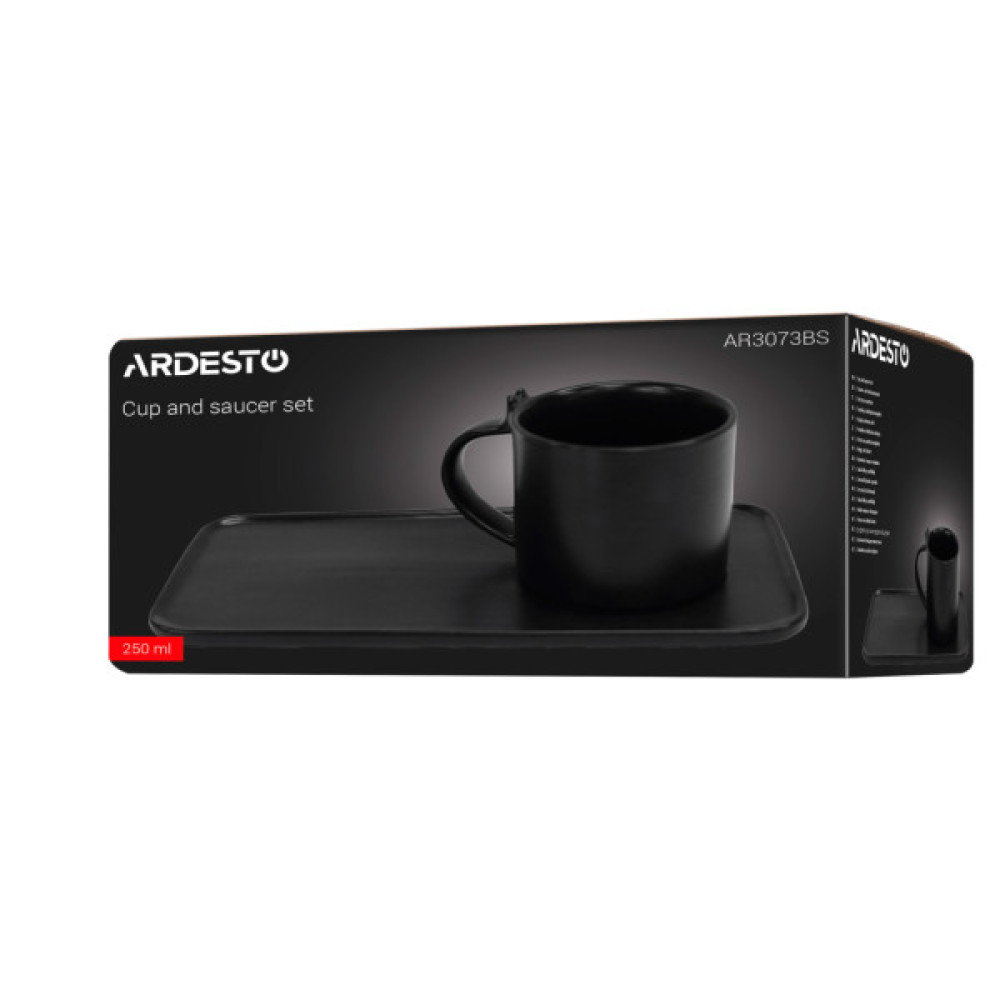 Комплект посуду Ardesto чашка з блюдцем, 250мл, порцеляна, чорний (AR3073BS)