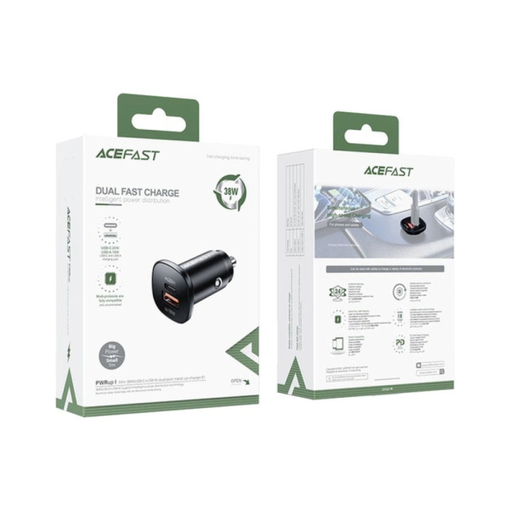 Зарядний пристрій Acefast 1xUSB-C PD20W + 1xUSB QC3.0 18W car adapter metal (6974316280330)