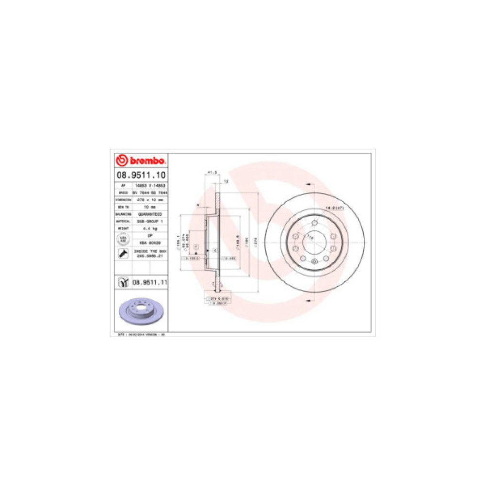 Гальмівний диск Brembo 08.9511.10