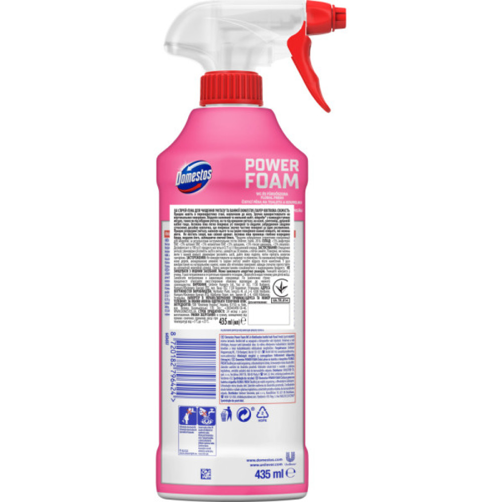 Піна для чищення ванн Domestos Power Foam Для чищення унітазу та ванної Квіткова свіжість 435 мл (8720182796424)