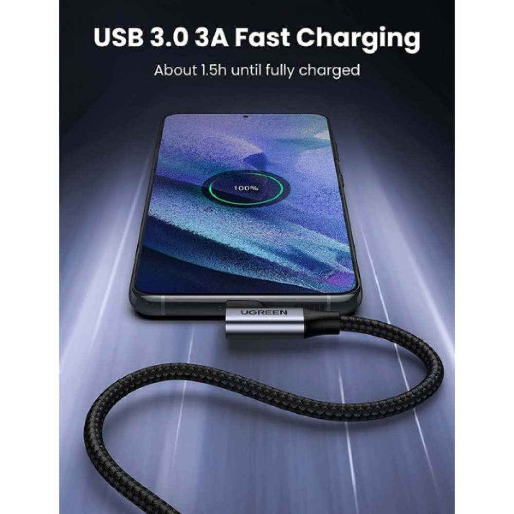 Дата кабель USB 3.0 AM to USB-C 1.0m 60W US385 90° Black Ugreen (20299)