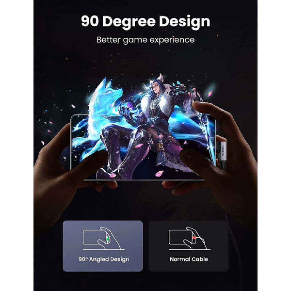 Дата кабель USB 3.0 AM to USB-C 1.0m 60W US385 90° Black Ugreen (20299)