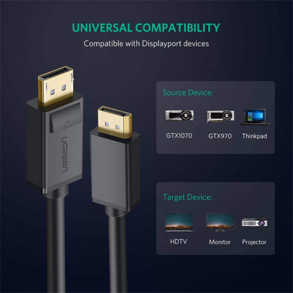 Кабель мультимедійний DisplayPort M to DisplayPort M 2.0m V1.2 Ugreen (10211)