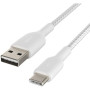 Кабель USB-A > USB-C заряджання/синхронізації Belkin 1м, 15Вт, Type-C, плетений, білий