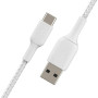 Кабель USB-A > USB-C заряджання/синхронізації Belkin 1м, 15Вт, Type-C, плетений, білий