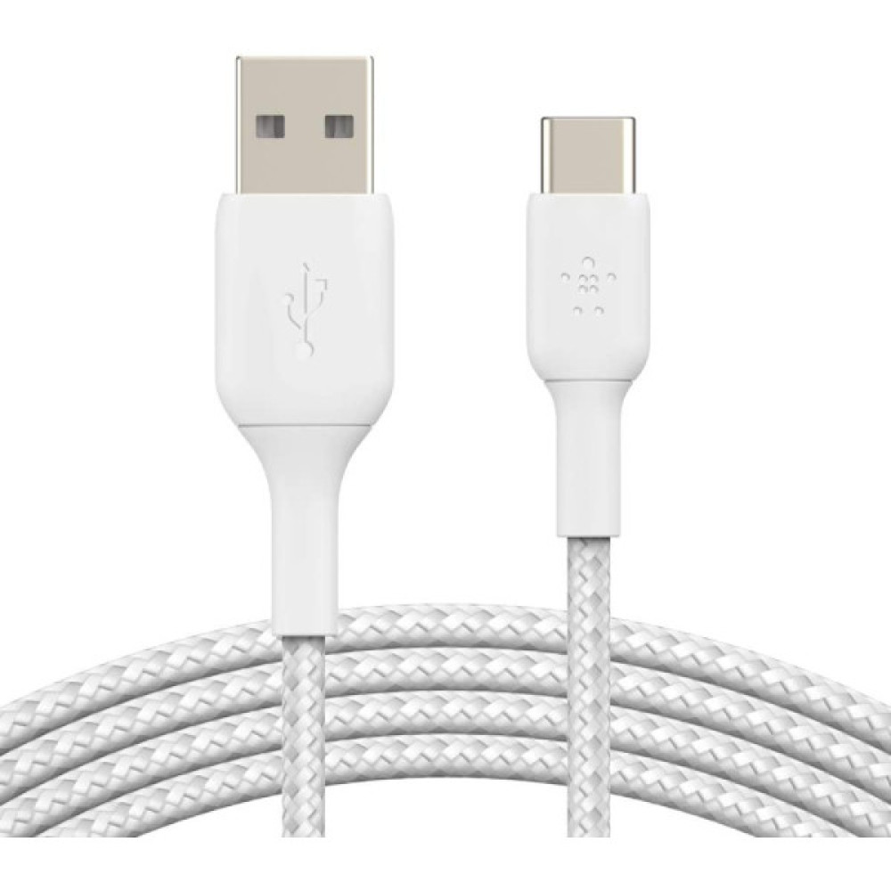 Кабель USB-A > USB-C заряджання/синхронізації Belkin 1м, 15Вт, Type-C, плетений, білий