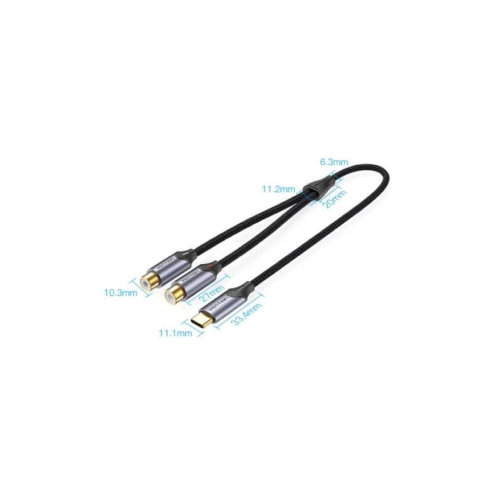 Кабель мультимедійний USB-C M to 2xRCA F 0.5m black Vention (BGVHD)