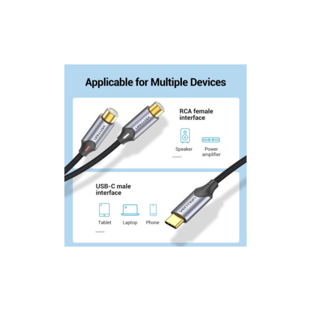 Кабель мультимедійний USB-C M to 2xRCA F 0.5m black Vention (BGVHD)