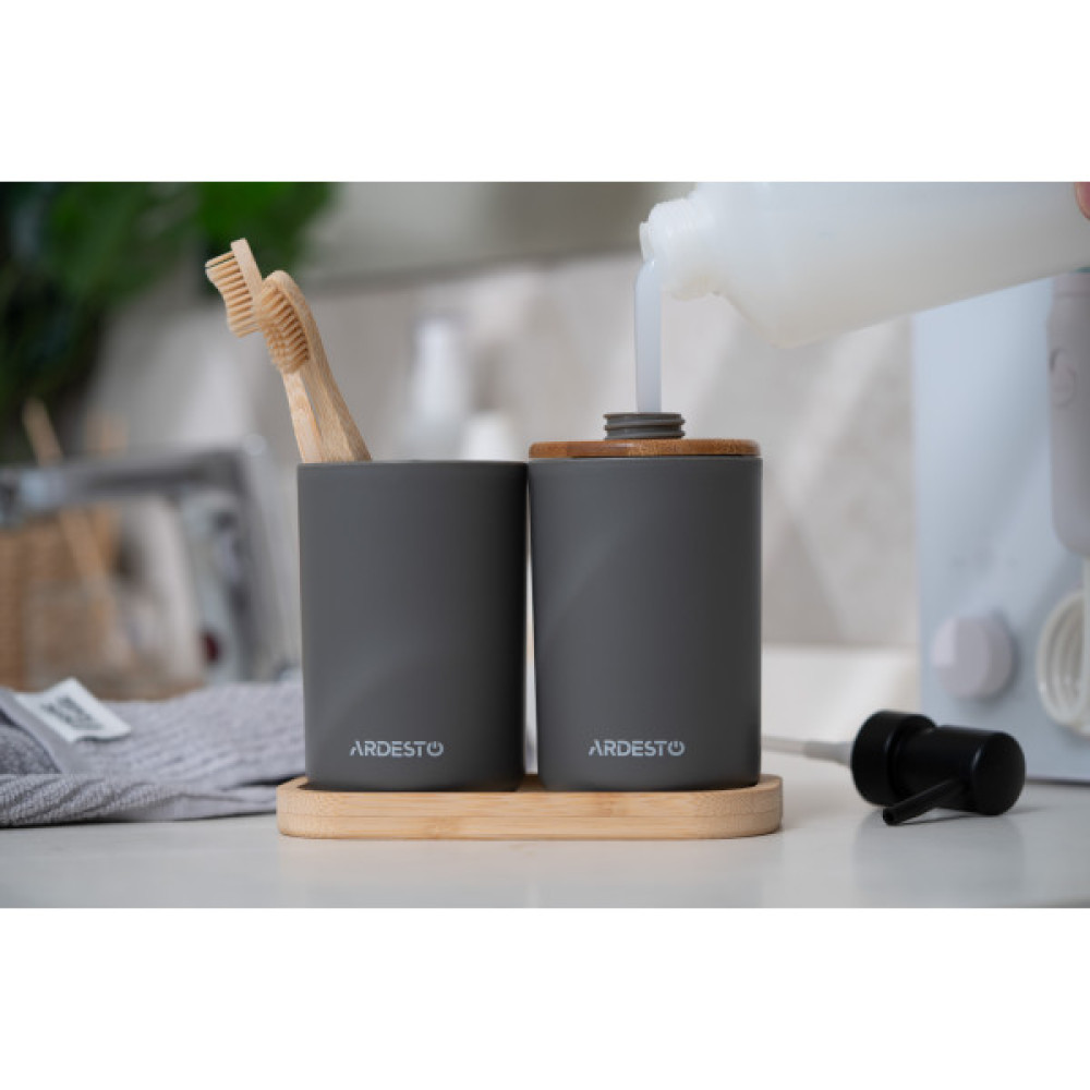 Набір для ванної кмінати Ardesto Minimalism 360мл, 3 предмети, поліпропілен, бамбук, сірий темний