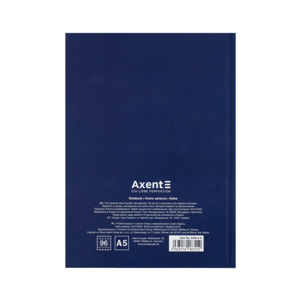 Книга записна Axent UA Єдина А5 клітинка тверда обкладинка 96 аркушів (8455-4-A)