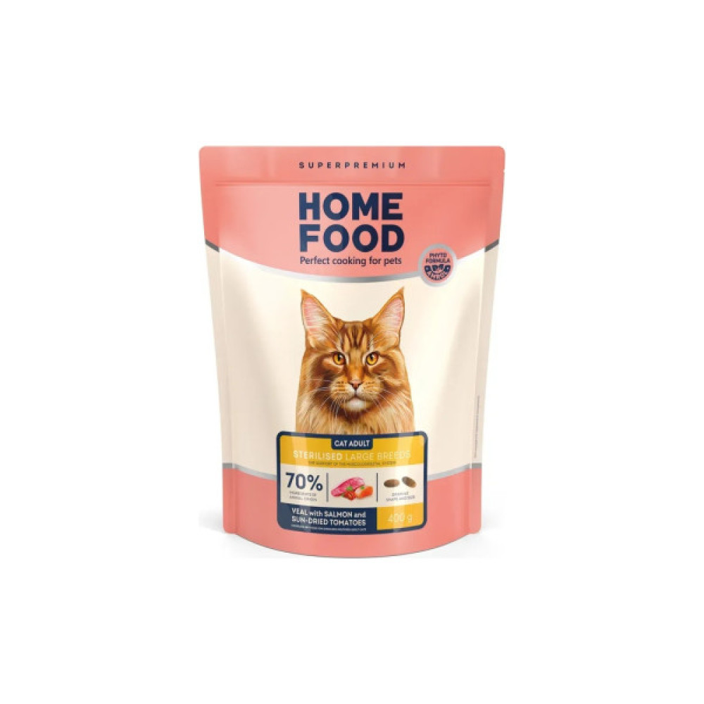 Сухий корм для кішок Home Food For large breeds з телятиною, лососем та в’яленими томатами 1.6 кг (4820235021184)