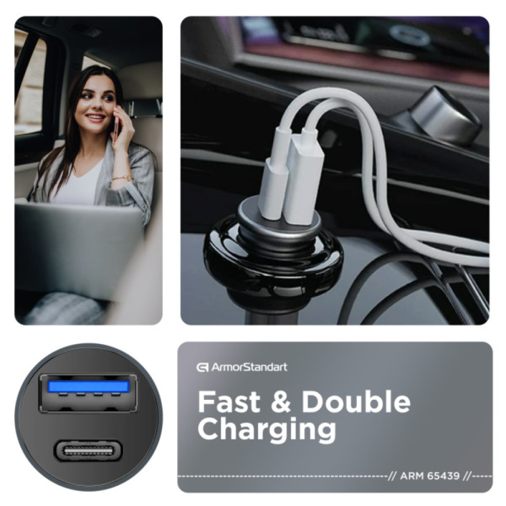 Зарядний пристрій Armorstandart USB Type-C PD20W + USB QC 3.0 Grey + cable USB-C (ARM82461)