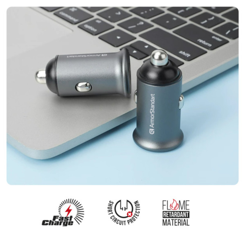 Зарядний пристрій Armorstandart USB Type-C PD20W + USB QC 3.0 Grey + cable USB-C (ARM82461)