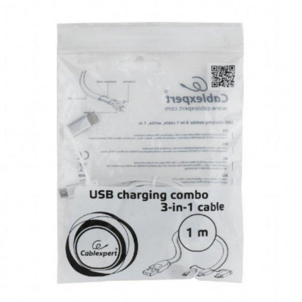 Дата кабель USB 2.0 AM to Lightning + Micro 5P + USB-C 1.0m Cablexpert (CC-USB2-AMLM32-1M-W)