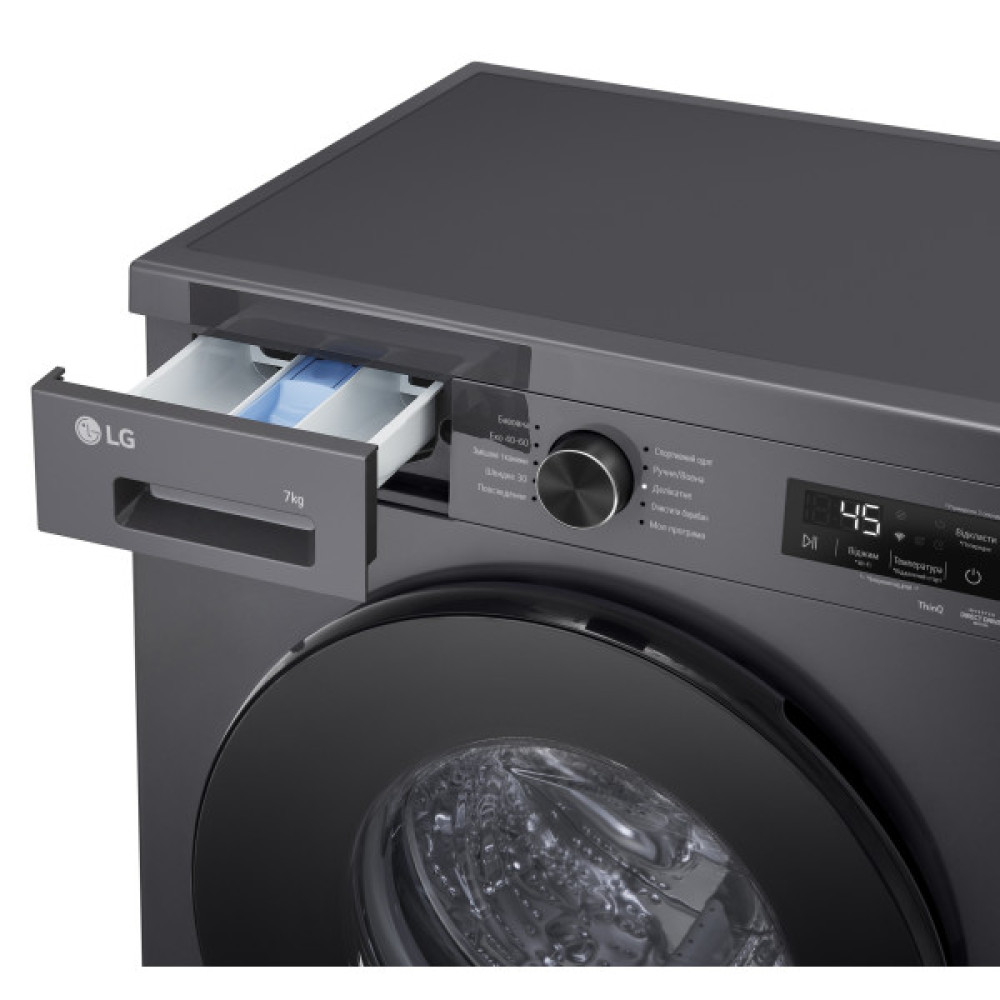 Пральна машина LG фронтальна, 7кг, 1200, A, 44см, дисплей, пара, інвертор, чорний