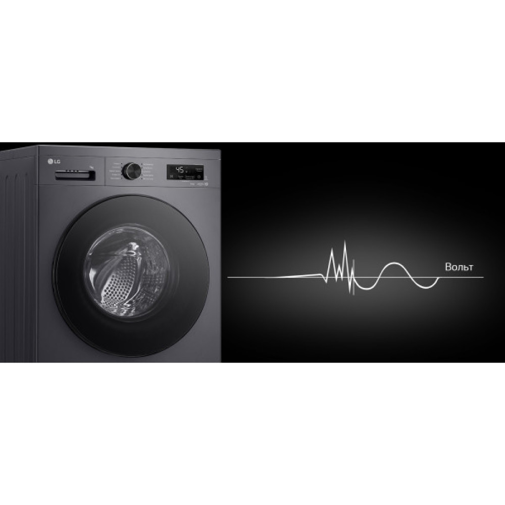 Пральна машина LG фронтальна, 7кг, 1200, A, 44см, дисплей, пара, інвертор, чорний