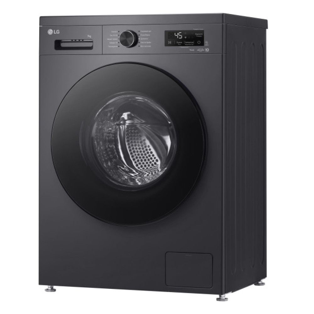 Пральна машина LG фронтальна, 7кг, 1200, A, 44см, дисплей, пара, інвертор, чорний